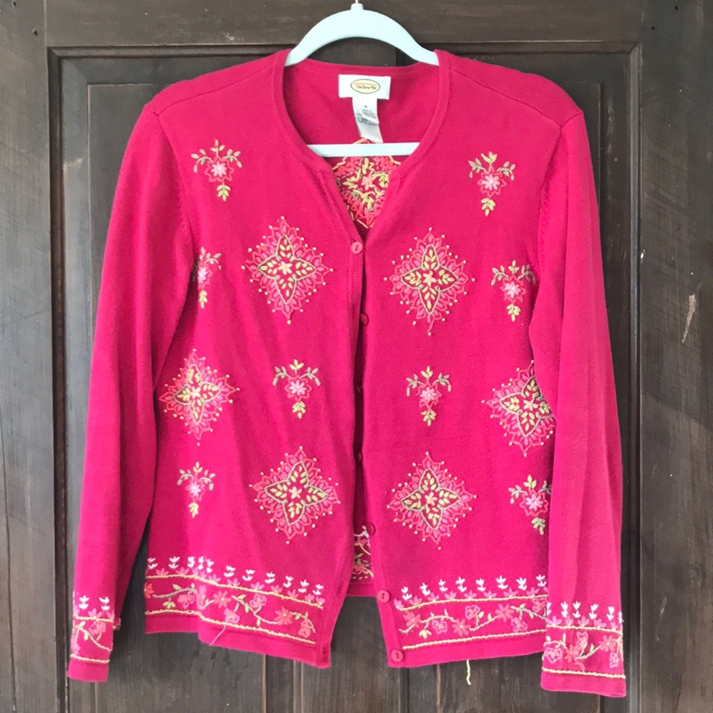 Talbots Pink Embroidered Cardigan